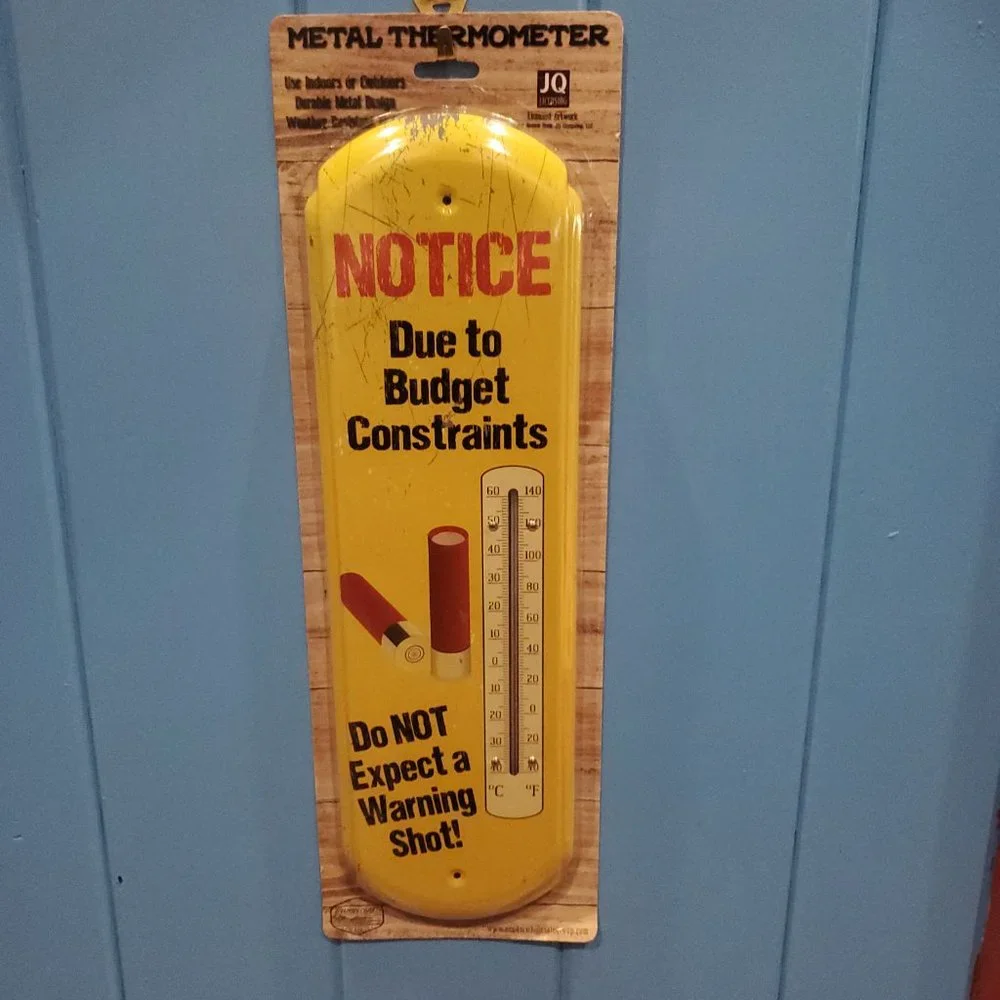 Warning - No Warning Shot - Retro Large Metal Thermometer - Indoor/Outdoor